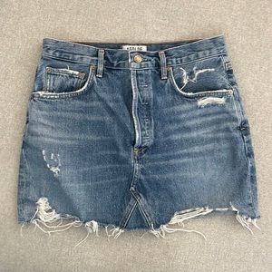 Agolde Blue Distressed Denim Mini Skirt